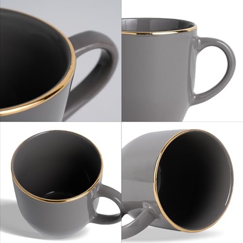 Shay Ceramic Coffee Mug Set, Set of 6, 300ml, Grey Gold | Medium Mug | Glossy Finish | Porcelain Coffee Cup Set | Ceramic Cup (Grey Gold Milk Mug, Set of 6) - Image 4