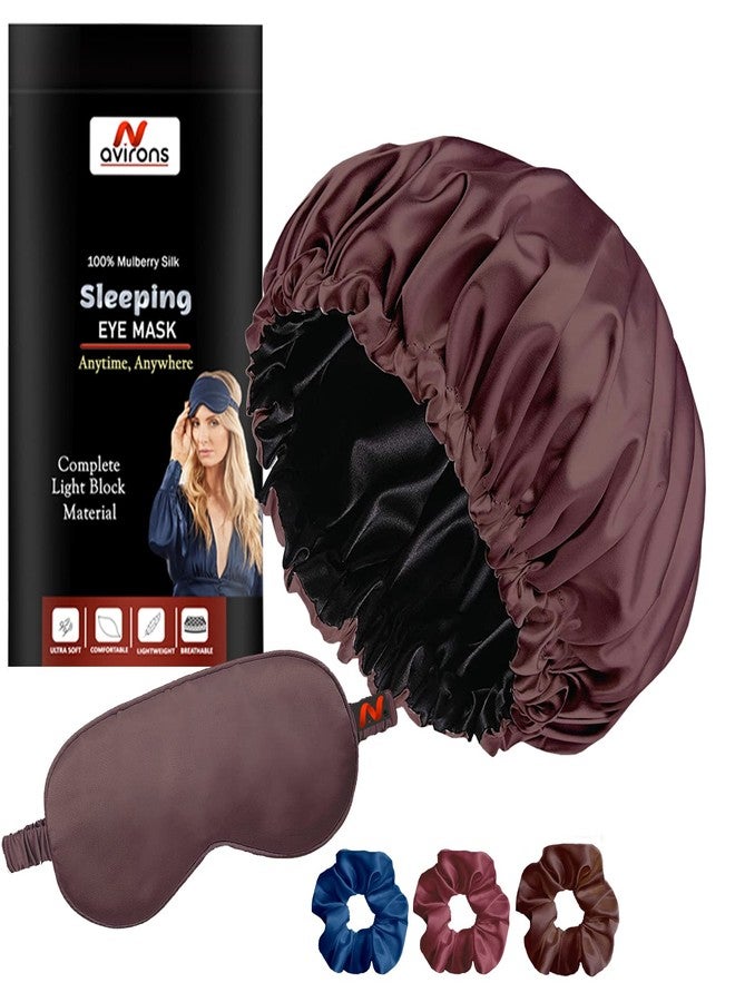 Avirons Silk Hair Cap for Sleeping, 3 Piece Scrunchies & Sleep Eye Mask | Satin Bonnet for All Type hair| Satin Hair Cap for Sleeping| Double Layer Cap Bonnet for Sleeping | Fully Blackout Eye Mask - Image 1