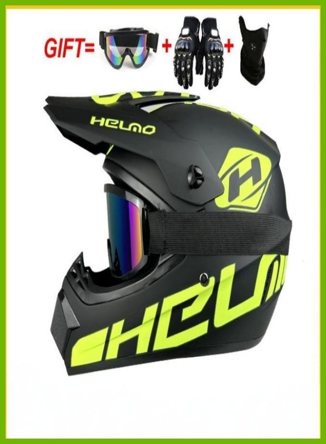 Kuqibao 4-Piece Full Face Racing Motorcycle Helmet Kit Protective Gear Motorcycle Helmets Street Bike Racing Moto Helmet Cartoon Car Helmet Electric Car Helmet Suitable For Young Boys And Girls (Green)﻿ - Image 1