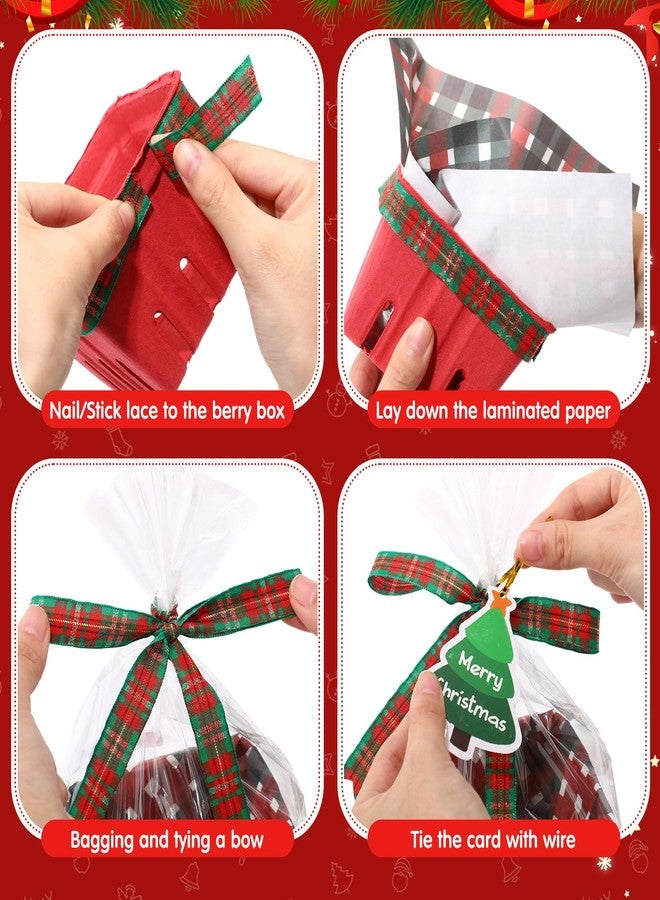 Mimorou 24 Set Small Red Christmas Plaid Gift Basket Empty Bulk 4.3 Inch DIY Mini Xmas Berry Basket Gift Box to Fill Candy Snack Cookie Treat for Holiday Party Favors Calendar Stocking Stuffers - Image 3