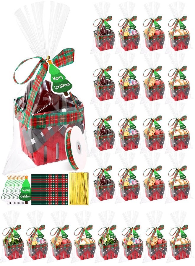 Mimorou 24 Set Small Red Christmas Plaid Gift Basket Empty Bulk 4.3 Inch DIY Mini Xmas Berry Basket Gift Box to Fill Candy Snack Cookie Treat for Holiday Party Favors Calendar Stocking Stuffers - Image 1