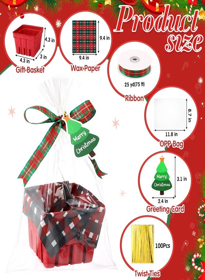 Mimorou 24 Set Small Red Christmas Plaid Gift Basket Empty Bulk 4.3 Inch DIY Mini Xmas Berry Basket Gift Box to Fill Candy Snack Cookie Treat for Holiday Party Favors Calendar Stocking Stuffers - Image 2
