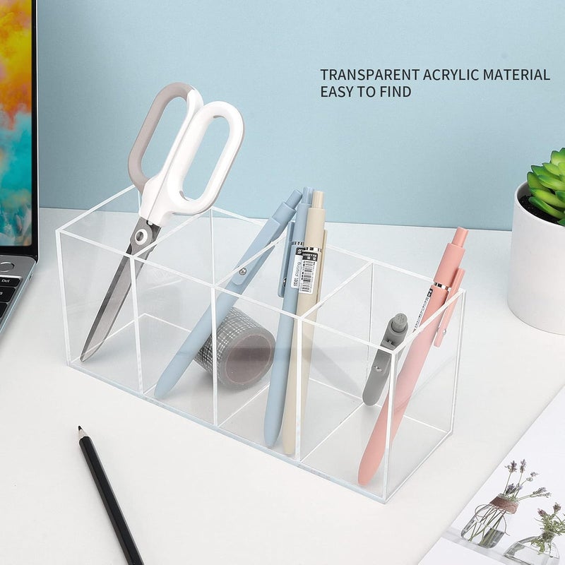 Uquelic Acrylic Pen Holder - Clear Pencil Holder Desk Organiser Makeup Brush Holder Pen Pot Organiser for Office School Household Supplies (22.5 x 7.6 x 9.5 cm) - Image 2