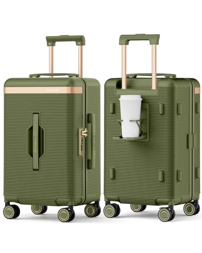 Joyway 22 Inch Carry on Luggage with Cup Holder, Hard Shell Carry-on Suitcases with Shock Absorbing Spinner Wheels, Lightweight Luggage with TSA Lock for Women Men, Green - Image 1