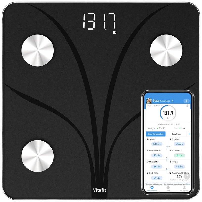 Vitafit Smart Bathroom Scales, High Accuracy Assured by Weight Scale Professional Factory SINCE 2001, App Sync 13 Body Composition Analyzer including BMI, Body Fat and Muscle, 180kg, Black - Image 1