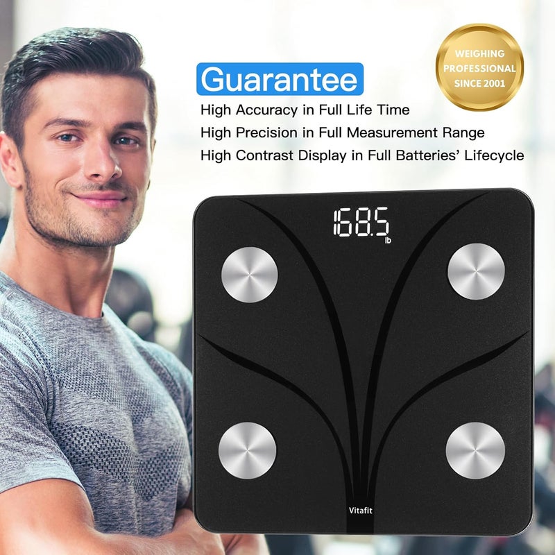 Vitafit Smart Bathroom Scales, High Accuracy Assured by Weight Scale Professional Factory SINCE 2001, App Sync 13 Body Composition Analyzer including BMI, Body Fat and Muscle, 180kg, Black - Image 2