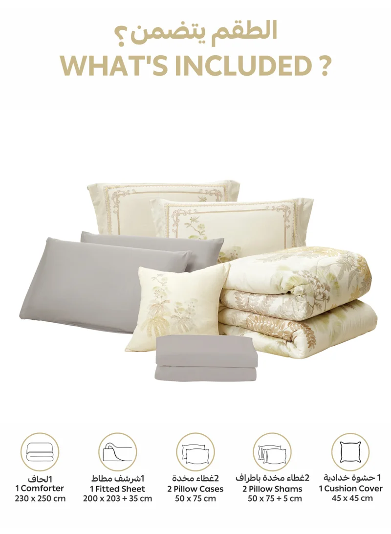 Donetella Bedding Comforter Set, King Size Fits 200x200 cm - 7-Pcs Digital Print Quilted Bed Set, Microfiber Fabric - 1 Comforter, 1 Fitted Sheet, 2 Pillow Shams, 2 Pillowcases 1 Cushion Cover.
