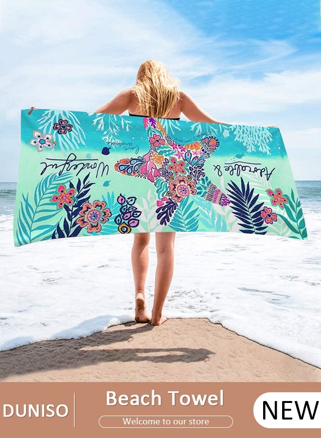 DUNISO منشفة الشاطئ مناشف الشاطئ المصنوعة من الألياف الدقيقة كبيرة الحجم للسفر، منشفة سريعة الجفاف للسباحين، مناشف الشاطئ المقاومة للرمل للنساء والرجال والفتيات، مناشف حمام السباحة الرائعة، ملحقات الشاطئ، منشفة فائقة الامتصاص 75*150 سم - Image 1
