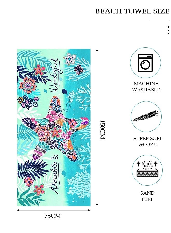 DUNISO منشفة الشاطئ مناشف الشاطئ المصنوعة من الألياف الدقيقة كبيرة الحجم للسفر، منشفة سريعة الجفاف للسباحين، مناشف الشاطئ المقاومة للرمل للنساء والرجال والفتيات، مناشف حمام السباحة الرائعة، ملحقات الشاطئ، منشفة فائقة الامتصاص 75*150 سم - Image 3