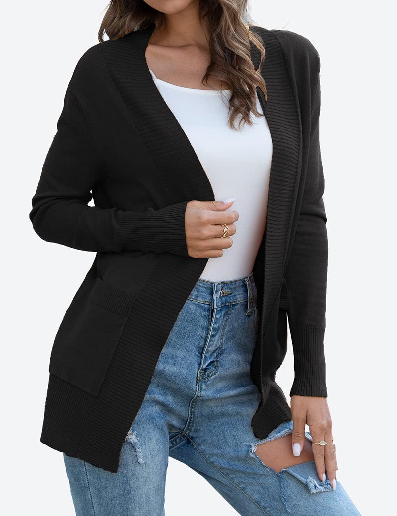 REDHOTYPE Womens Cardigans with Pockets Lightweight Open Front Black Cardigan for Women, Small - Image 2