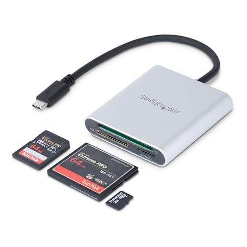 StarTech.com USB 3.0 Flash Memory Multi-Card Reader/Writer with USB-C - SD microSD and CompactFlash Card Reader w/ Integrated USB-C Cable (FCREADU3C) - Image 1