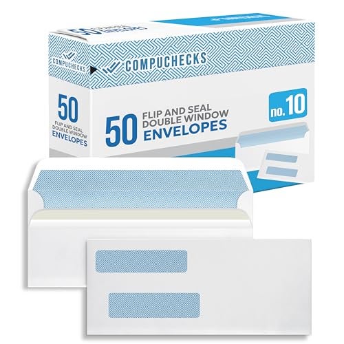 Compuchecks Double Window Envelopes #10- Flip and Seal Flap, Security Business Mailing Envelopes - Tamper Evident, Security Tint - 50 Count – For Invoices and Legal Documents - Image 1