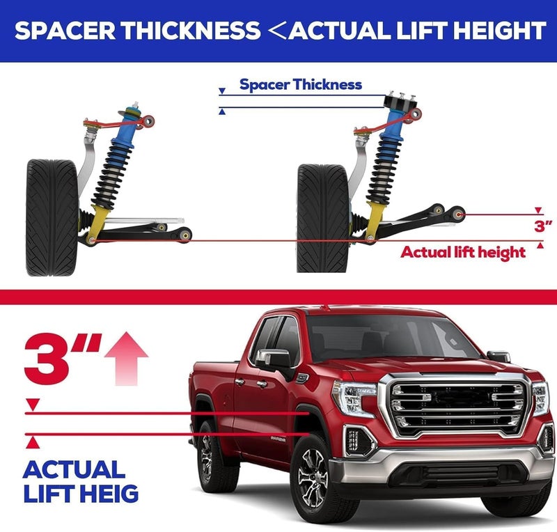 KSP PERFORMANCE 3" Front Leveling Kits for Silverado 1500 2WD/4WD 2007-2019, Sierra 2WD/4WD 2007-2019, 3 Inch Suspension Strut Spacers Lift Kits for Pickup with 6 Lug - Image 4