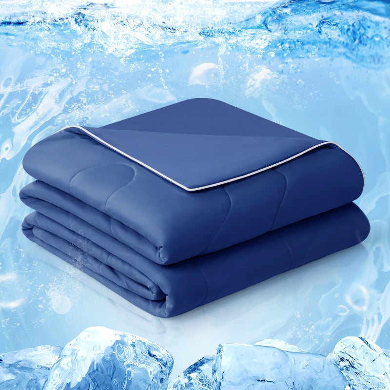 EASELAND Cooling Comforter King Cold Touch Fabric Absorbs Body Heat DoubleSided Cool Design Soft Fluffy Cooling Blanket for Night Sweats Hot Sleeper Navy Blue King108x90