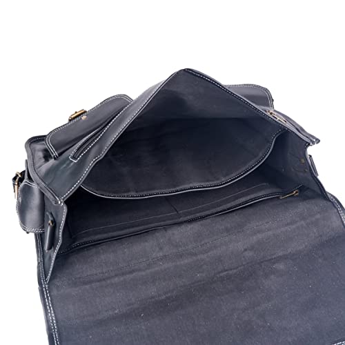 HULSH Black Leather Messenger Bag for Men and Women 18 Inch | Handmade Vintage Genuine Leather Laptop Bag for Men | Best Leather Briefcase Satchel Computer Crossbody Shoulder Bag for Work Office Use - Image 5
