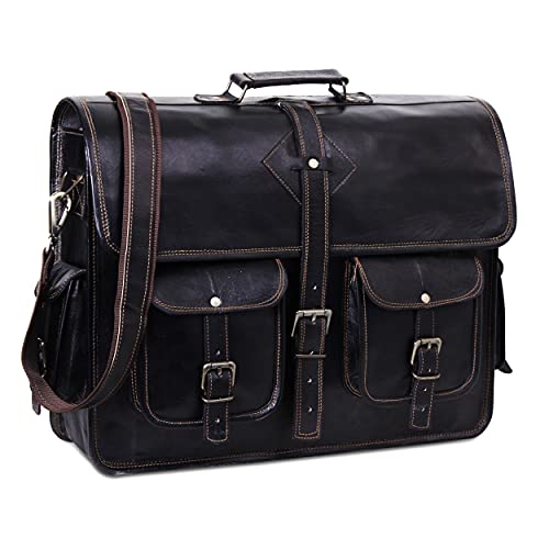 HULSH Black Leather Messenger Bag for Men and Women 18 Inch | Handmade Vintage Genuine Leather Laptop Bag for Men | Best Leather Briefcase Satchel Computer Crossbody Shoulder Bag for Work Office Use - Image 3