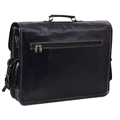 HULSH Black Leather Messenger Bag for Men and Women 18 Inch | Handmade Vintage Genuine Leather Laptop Bag for Men | Best Leather Briefcase Satchel Computer Crossbody Shoulder Bag for Work Office Use - Image 4
