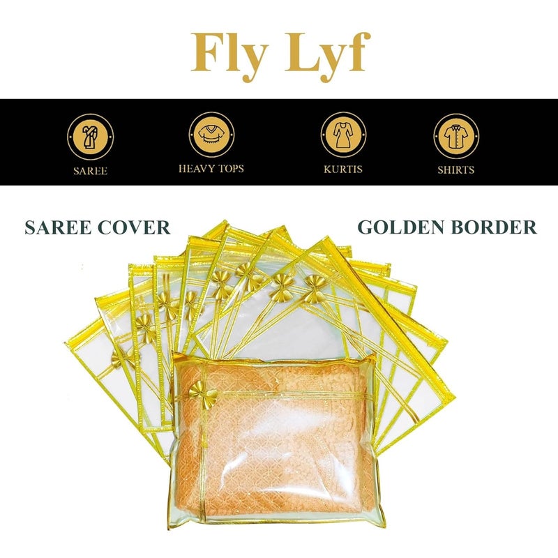 FLY LYF PVC Transparent Single Saree Covers With Zip Transparent Suit Packing Cover Saree Organizer For Wardrobe Clothes Organizer Storage Bag Premium Wedding Gift Combo Packaging Pouch (10) - Image 4