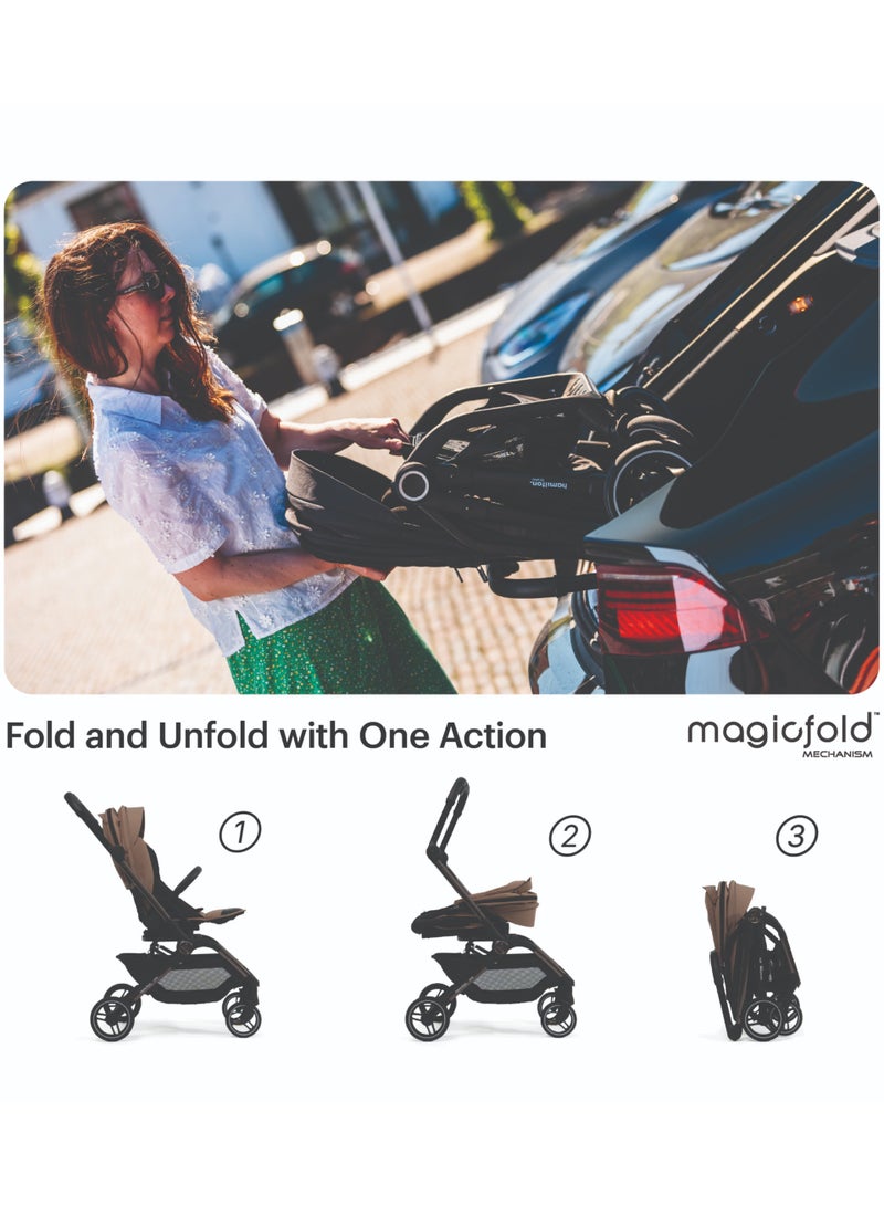 Hamilton by Yoop Spin Baby Stroller with Cup Holder - 360° Rotating Seat - MagicFold™ Technology - One Hand Foldable - Reflective Wheels with Suspension - Image 4
