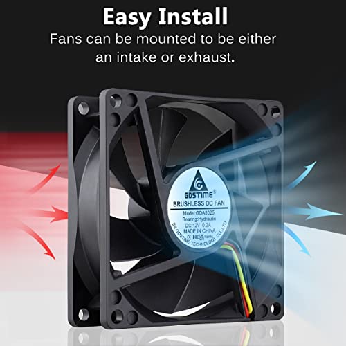 GDSTIME 80mm 8cm CPU Fan, 80mm x 25mm Brushless DC 12V 3PIN Brushless PC Computer Case Cooling Fan - Image 3