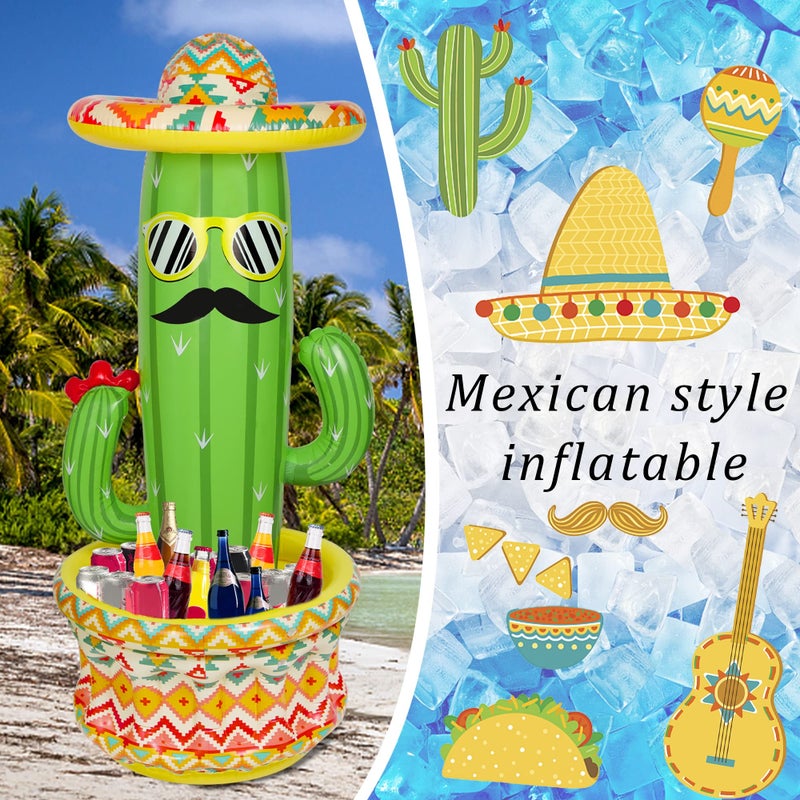 Triumpeek 55" Inflatable Cactus Cooler, Fiesta Cactus Ice Bucket Wearing Sombrero for Summer Swimming Pool Hawaiian Themed Party Supplies, Cinco de Mayo Party Cooler Decor - Image 4