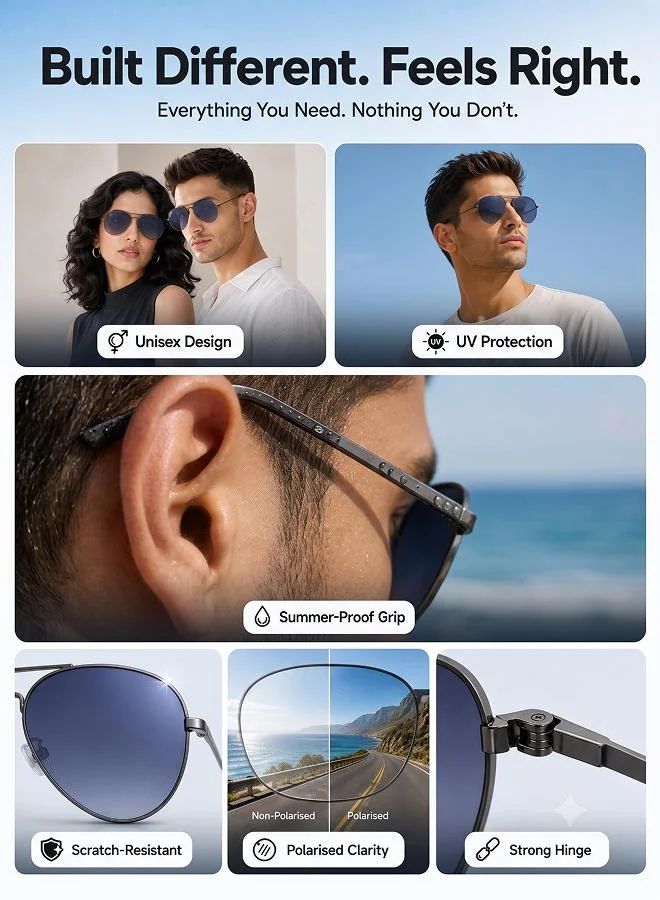 Vincent Chase  Vincent Chase By Lenskart | Full Rim Aviator Frame Polarized | UV Protected Sunglasses | Men & Women | Medium | Grey | VC 5158/P  | Best Price UAE