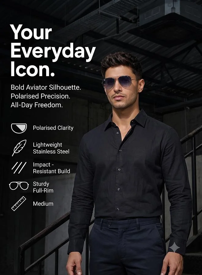 Vincent Chase  Vincent Chase By Lenskart | Full Rim Aviator Frame Polarized | UV Protected Sunglasses | Men & Women | Medium | Grey | VC 5158/P  | Best Price UAE