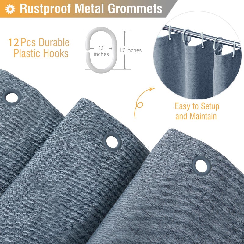 BTTN Fabric Shower Curtain, Linen Textured Heavy Duty Polyester Cloth Shower Curtain Set with Plastic Hooks, Blue Grey, 72" W x 72" L (Pack of 1) - Image 4