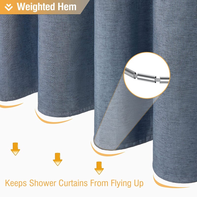 BTTN Fabric Shower Curtain, Linen Textured Heavy Duty Polyester Cloth Shower Curtain Set with Plastic Hooks, Blue Grey, 72" W x 72" L (Pack of 1) - Image 5