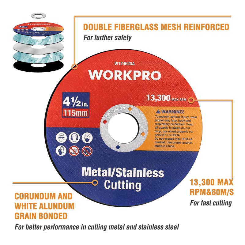 WORKPRO 20-Pack Cut-Off Wheels, 4-1/2 x 7/8-inch Metal&Stainless Steel Cutting Wheel, Thin Metal Cutting Disc for Angle Grinder - Image 3