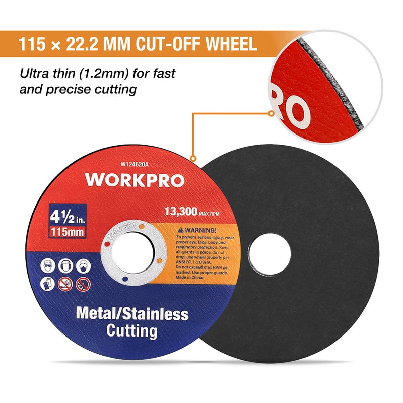 WORKPRO 20-Pack Cut-Off Wheels, 4-1/2 x 7/8-inch Metal&Stainless Steel Cutting Wheel, Thin Metal Cutting Disc for Angle Grinder - Image 2