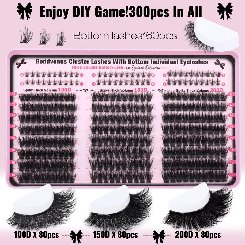 Goddvenus Lash Clusters Volume Cluster Eyelash Extensions D Curl Waterproof Individual Lashes 240pcs Fluffy Faux Mink Cluster Lashes and 60pcs Bottom Lashes for DIY Eyelash Extension - Image 4