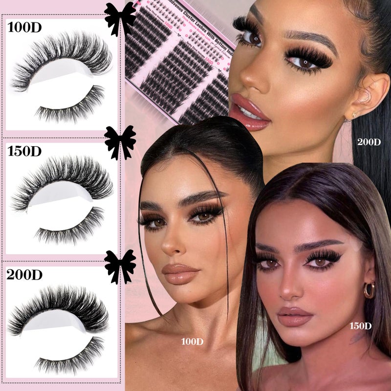 Goddvenus Lash Clusters Volume Cluster Eyelash Extensions D Curl Waterproof Individual Lashes 240pcs Fluffy Faux Mink Cluster Lashes and 60pcs Bottom Lashes for DIY Eyelash Extension - Image 2