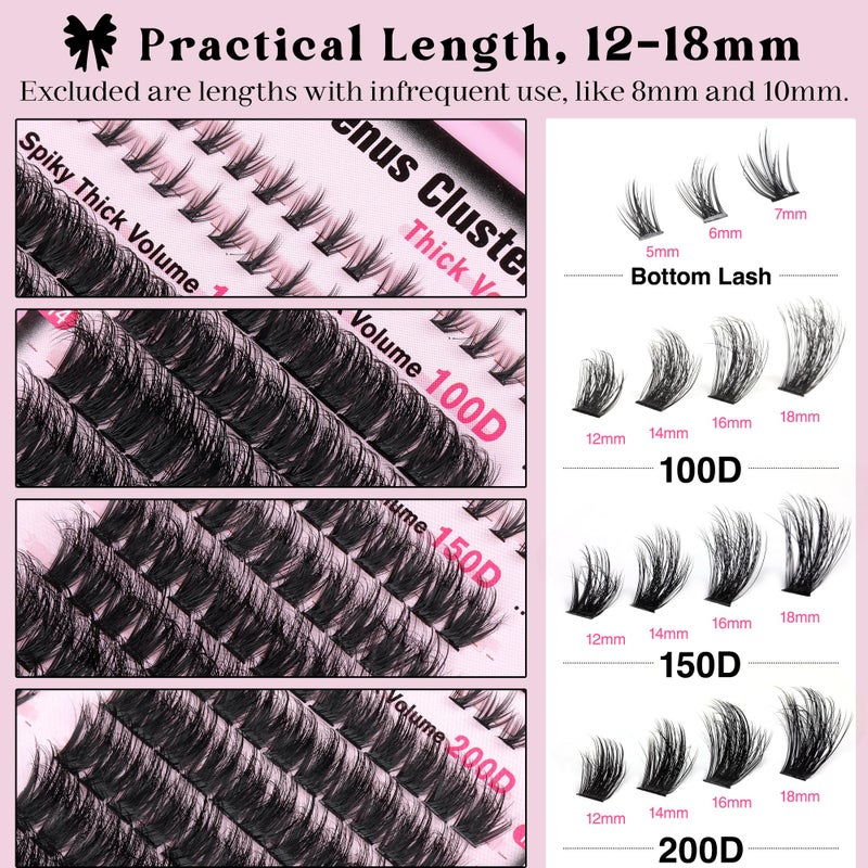 Goddvenus Lash Clusters Volume Cluster Eyelash Extensions D Curl Waterproof Individual Lashes 240pcs Fluffy Faux Mink Cluster Lashes and 60pcs Bottom Lashes for DIY Eyelash Extension - Image 3