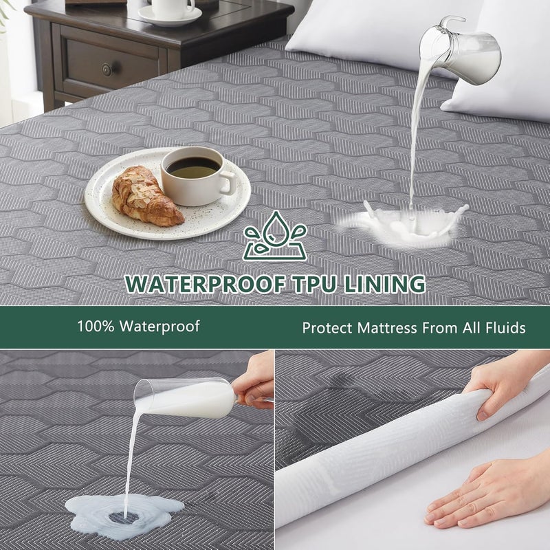 FELTYBED Queen Size Waterproof Mattress Protector, 40% Rayon Derived from Bamboo Grey Mattress Pad Cover, 3D Air Fabric Breathable Mattress Pad Fitted with Deep Pocket 6"- 15" Machine Washable - Image 2