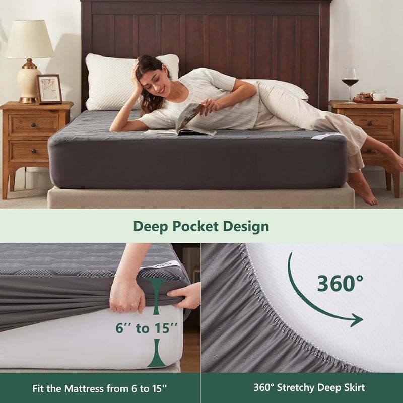 FELTYBED Queen Size Waterproof Mattress Protector, 40% Rayon Derived from Bamboo Grey Mattress Pad Cover, 3D Air Fabric Breathable Mattress Pad Fitted with Deep Pocket 6"- 15" Machine Washable - Image 5
