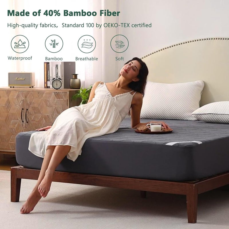 FELTYBED Queen Size Waterproof Mattress Protector, 40% Rayon Derived from Bamboo Grey Mattress Pad Cover, 3D Air Fabric Breathable Mattress Pad Fitted with Deep Pocket 6"- 15" Machine Washable - Image 3