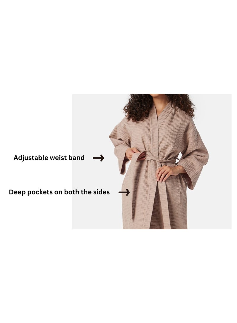 Luxe Concepts Luxury Waffle Bathrobe – Beige, 100% Cotton, Hotel & Spa Quality - Image 4