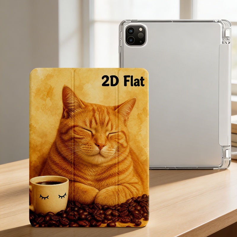 Tablet Case for iPad, Sleepy Orange Cat Coffee Cup, iPad Clear Cover for Mini Air Pro 4 5 6 7 8 9 10 11 12, Suitable for 7.9 8.3 9.7 10.2 10.5 10.9 11 12.9 13 inch Acrylic Clear Shockproof Protective with Stand - Image 3