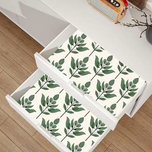 BOKEBEVE Green Leaf Wallpaeprs Beige Stick and Peel Wallpaper Floral Contact Paper Boho Wallpaper for Bedroom Bathroom Drawer Cabinet Modern Removable 17.5 x 393.5In - Image 5