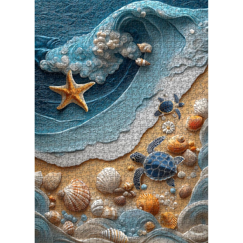 PICKFORU Beach Puzzles for Adults 1000 Pieces Ocean Wave Seashell Puzzle Turtle Unique Coastal Seaside Puzzle Challenge Wall Art Decor - Image 3