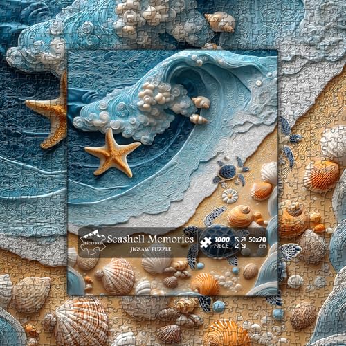 PICKFORU Beach Puzzles for Adults 1000 Pieces Ocean Wave Seashell Puzzle Turtle Unique Coastal Seaside Puzzle Challenge Wall Art Decor - Image 5