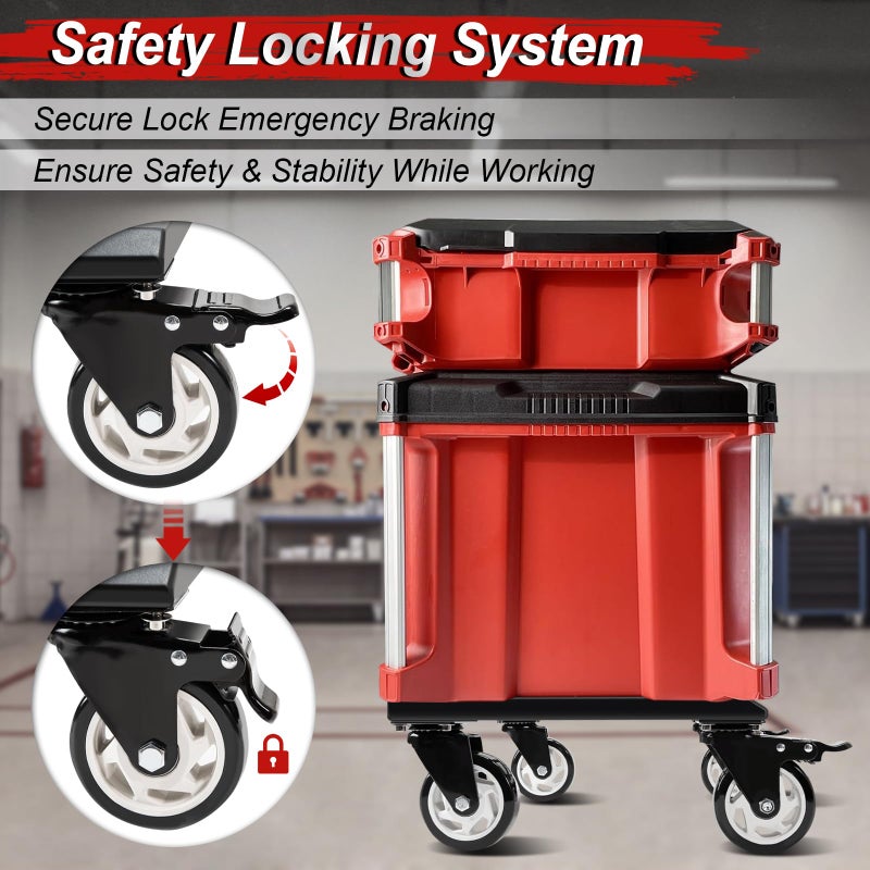 DNShorix Heavy Duty Tool Box Dolly Compatible with Mil.Waukee Packout Toolboxes, Thickened Carbon Steel Frame and Larger Wheels with Brake System, No Drilling Required, Load-Bearing Capacity Up to 200lb - Image 5