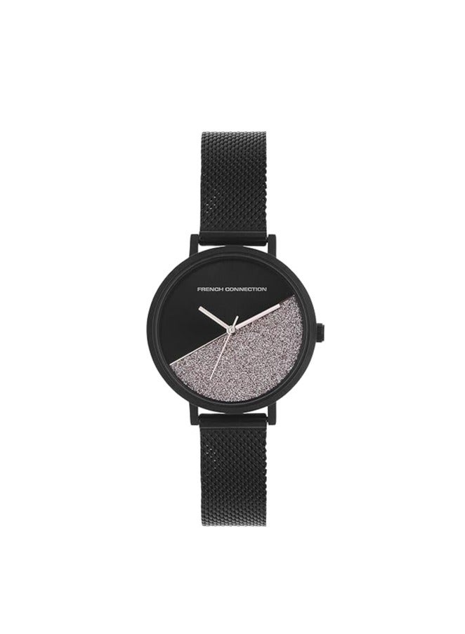 French Connection Women's Analog Watch with Black Stainless Steel Mesh Bracelet, Black Dial  - Image 1