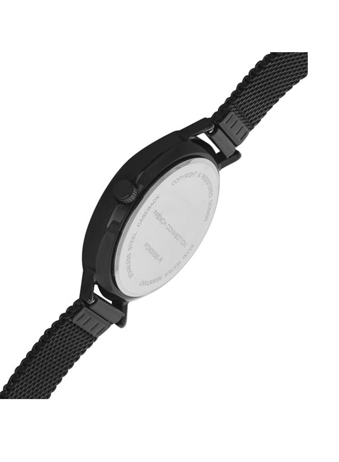 French Connection Women's Analog Watch with Black Stainless Steel Mesh Bracelet, Black Dial  - Image 3