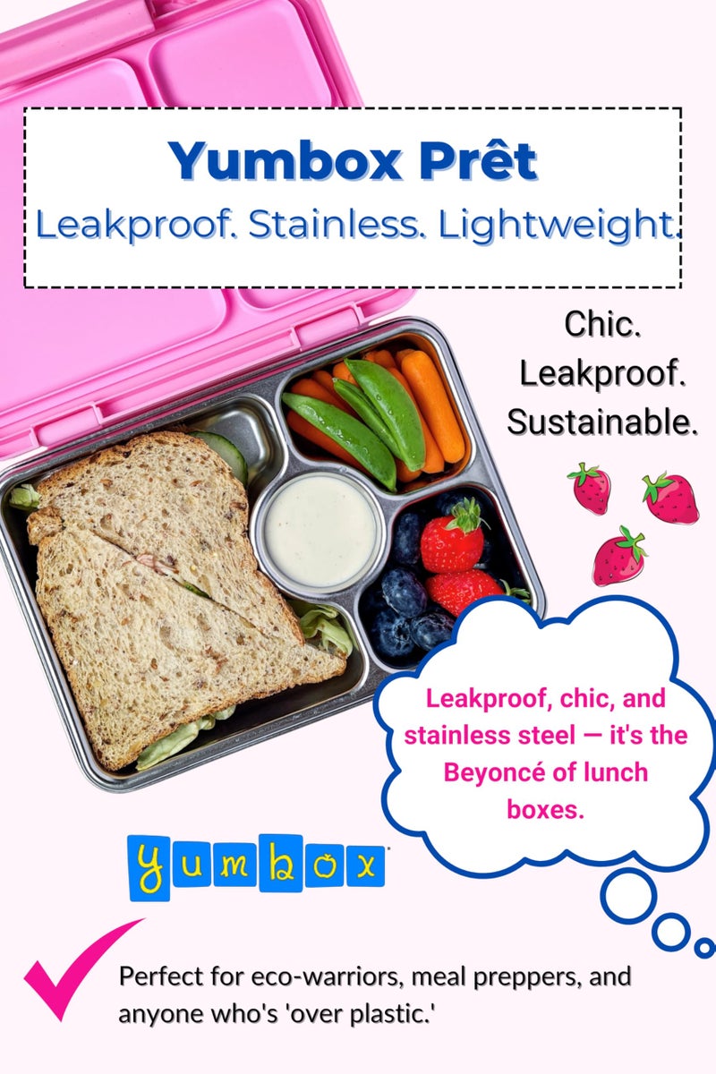 Yumbox PrÃªt Stainless Steel Bento Lunch Box, 3 Compartment, Secure Seal, BPA-Free, Dishwasher Safe, Compact & Lightweight for Kids & Adults, School & Office Lunch, Portion Control (Versailles Pink) - Image 3