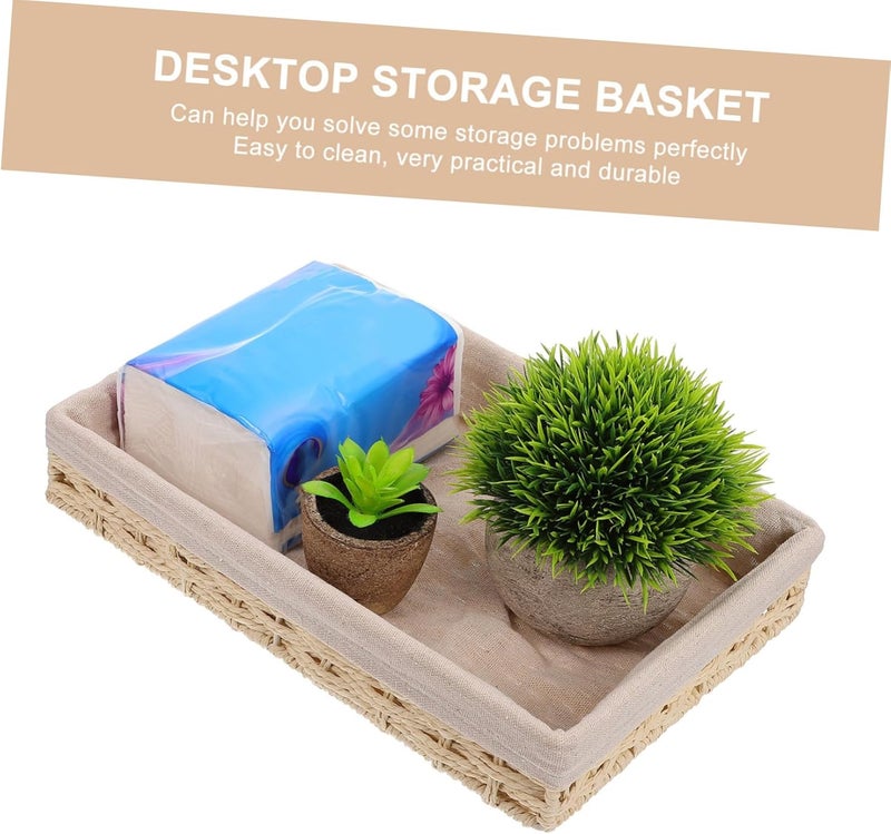 ABOOFAN Woven Rattan Storage Basket for Desktop Sundries Multipurpose Organizer Box for Keys Cosmetics and Items Beige Tabletop Storage for Home and Office - Image 4