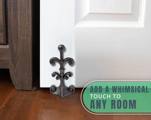 Comfify Fleur De Lis Cast Iron Door Stop – One Decorative Wedge with Felt Bottom – Antique Silver and Black – 4" x 3.5" x 7.75" - Image 4
