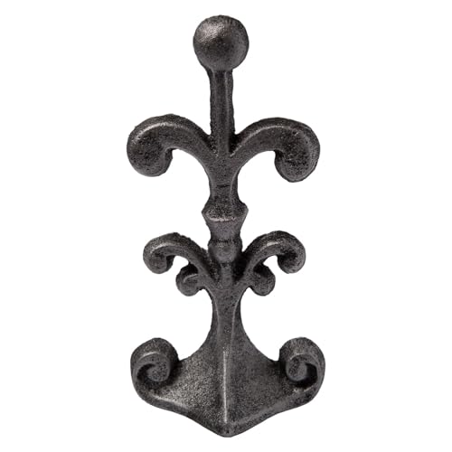 Comfify Fleur De Lis Cast Iron Door Stop – One Decorative Wedge with Felt Bottom – Antique Silver and Black – 4" x 3.5" x 7.75" - Image 1
