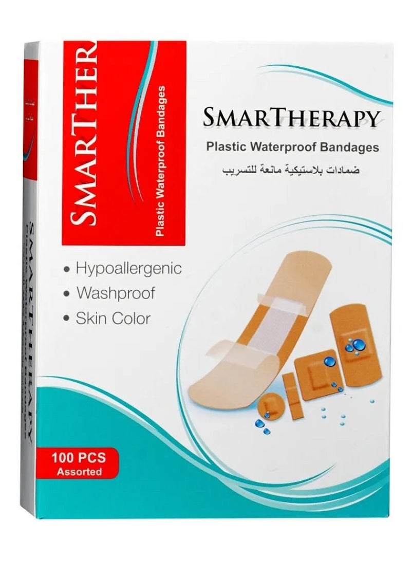 SMARTHERAPY 100-Piece Assorted Plastic Waterproof Bandages with 100-Piece Disposable Pad Set - Image 4
